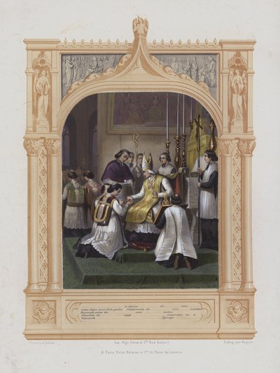 Kutsal emirlere kabul (aquatint) by Maurice Leloir