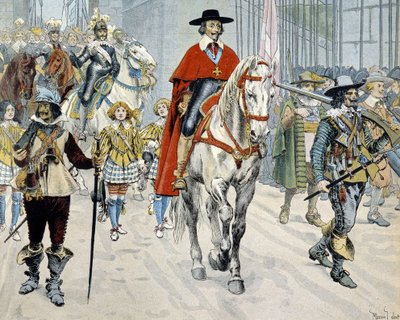 Kardinal Richelieu Paris sokaklarında bisiklet sürüyor by Maurice Leloir