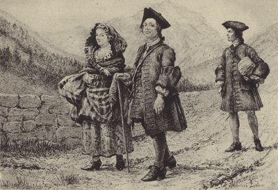 Jean-Jacques Rousseau iki arkadaşıyla yolda (gravür) by Maurice Leloir