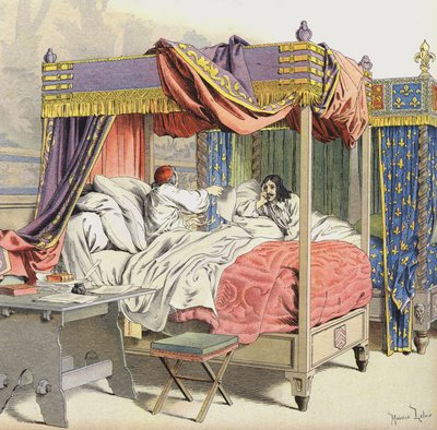 Cinq-Mars komplosu sırasında bitişik yataklarda Richelieu ve King Louis XIII by Maurice Leloir