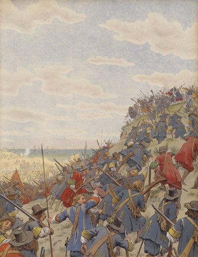 Dunes Savaşı, İspanyollara yapılan saldırıda alınan ilk pozisyon by Maurice Leloir