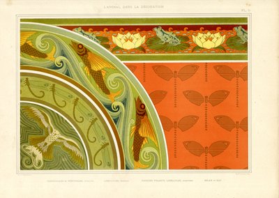 Yusufçuklar, Kurbağalar ve Kelebekler ile Sucul Süsleme (lito) by Maurice Pillard Verneuil