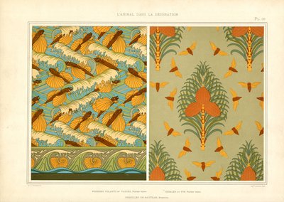Böcekler ve Deniz Hayvanları ile Art Nouveau Duvar Kağıdı Desenleri (litho) by Maurice Pillard Verneuil