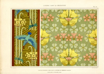 Art Nouveau Süslemesi Olarak Kelebekler ve Kuşlar (lito) by Maurice Pillard Verneuil