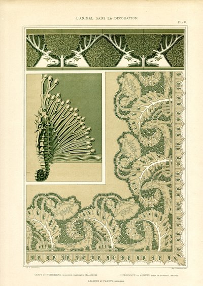 Geyik ve Deniz Canlıları ile Dekoratif Hayvan Süsleri (lito) by Maurice Pillard Verneuil