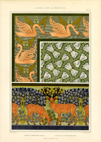 Hayvan Motifli Doğadan Esinlenen Art Nouveau Desenler (taş baskı) by Maurice Pillard Verneuil