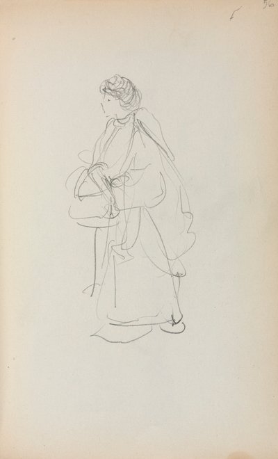 İtalyan Eskiz Defteri: El Çantası Tutan Ayakta Duran Kadın (sayfa 56) by Maurice Prendergast