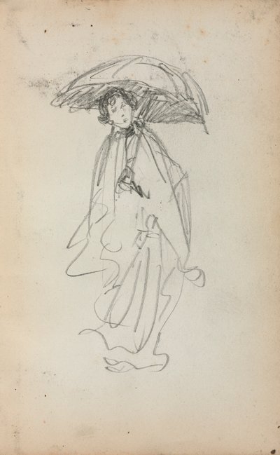 İtalyan Eskiz Defteri: Şemsiyeli Ayakta Duran Kadın (sayfa 259) by Maurice Prendergast