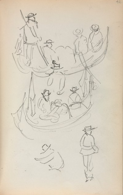 İtalyan Eskiz Defteri: Figürlü İki Gondol by Maurice Prendergast