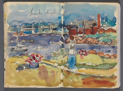 Eskiz Kitabı- The Granite Shore Hotel, Rockport, sayfa 084  85: Renkli Notasyonlarla Liman Görünümü by Maurice Prendergast
