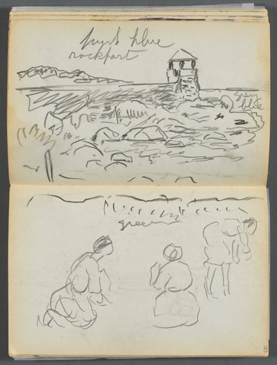 Eskiz Kitabı- The Granite Shore Hotel, Rockport, sayfa 124 ve 125: Rockport Deniz Feneri ve Kıyıdaki Figürler by Maurice Prendergast