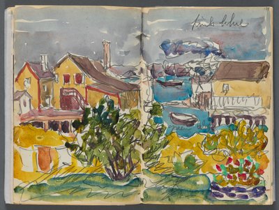 Eskiz Kitabı- The Granite Shore Hotel, Rockport, sayfa 128 ve 129: Liman Üzerindeki Evler by Maurice Prendergast