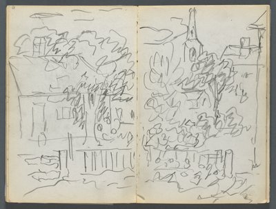 Eskiz Defteri, The Dells, N° 127, sayfa 084  85: Evler ve Kuleli Manzara by Maurice Prendergast