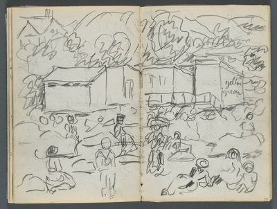 Eskiz Defteri, The Dells, N° 127, sayfa 114  115: Figürler ve Binalarla Manzara by Maurice Prendergast