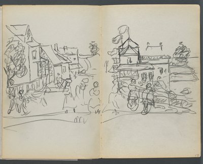 Eskiz defteri, The Dells, N° 127, sayfa 174  175: Evler ve Yol ile Köy by Maurice Prendergast