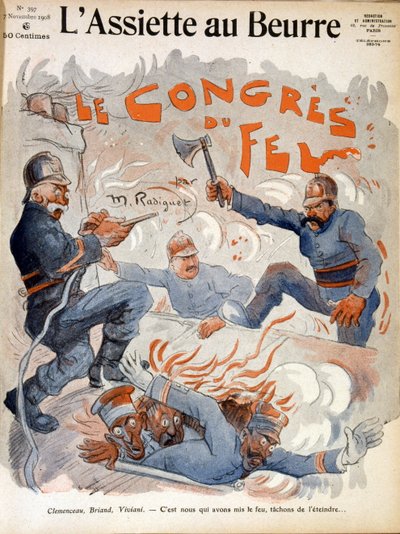 Fransız devlet adamları Aristide Briand, Georges Clemenceau ve Rene Viviani by Maurice Radiguet