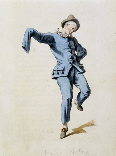 Peppe Nappa (Pierrot veya Peppe-Nappa) “Masques et bouffons”tan (İtalyan komedisi), metin ve çizimler Maurice Sand