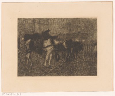 Geceleri bir kasaba meydanında at arabaları by Maurits Niekerk