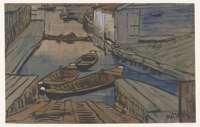 Ahırlar arasında bir hendekte tekneler by Maurits van der Valk