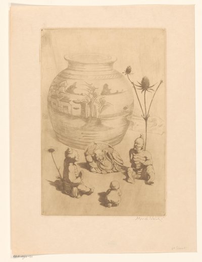Dört küçük heykelli Çin vazosu by Maurits van der Valk