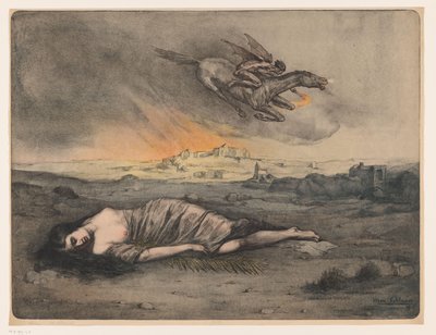Uzanmış kadın ve meşale ile uçan süvari by Max Alexander Alandt (signed by artist)