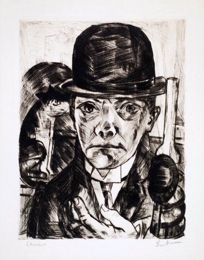 Melon Şapkalı Otoportre. Max Bechmann'ın gravürü (1884-1950) by Max Beckmann
