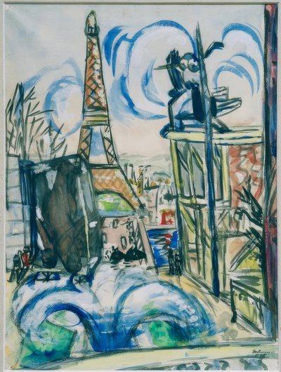 Eyfel Kulesi ile yapım aşamasında olan dünya sergi alanının görünümü by Max Beckmann