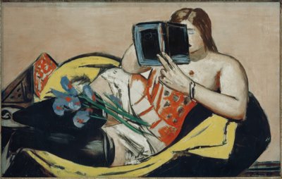 Kitap ve süsen ile yatan kadın by Max Beckmann