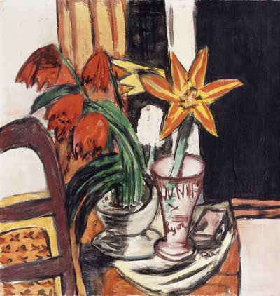 Kırmızı Laleler ve Ateş Zambakları; Kırmızı laleler ve kaplan zambakları by Max Beckmann