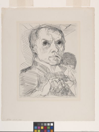 Kalemle Otoportre (kirli beyaz kağıt üzerinde kuru nokta) by Max Beckmann