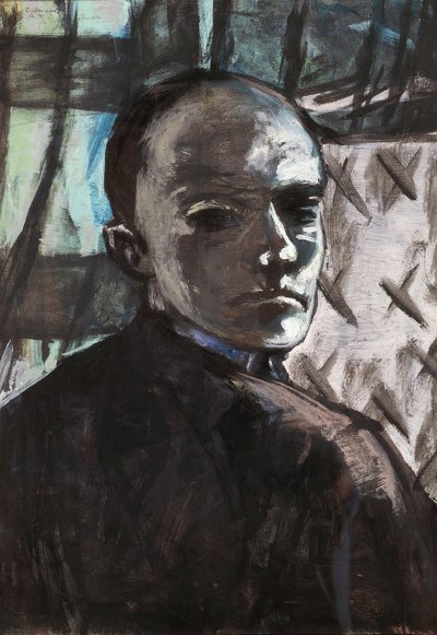 Yeşil perdeli otoportre by Max Beckmann