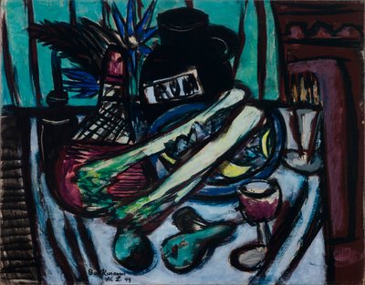 Chianti Şişe ve Kereviz ile Natürmort by Max Beckmann