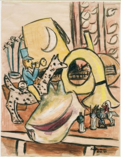 Oyuncaklar ve deniz kabuğu ile natürmort by Max Beckmann