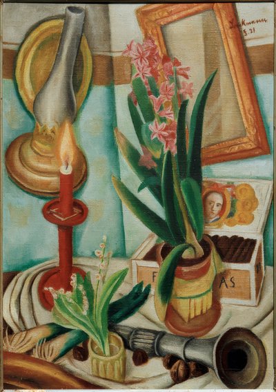yanan bir mum ile natürmort by Max Beckmann