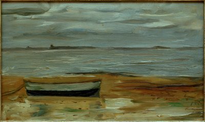 Gri bir tekne ve gri deniz ile plaj by Max Beckmann