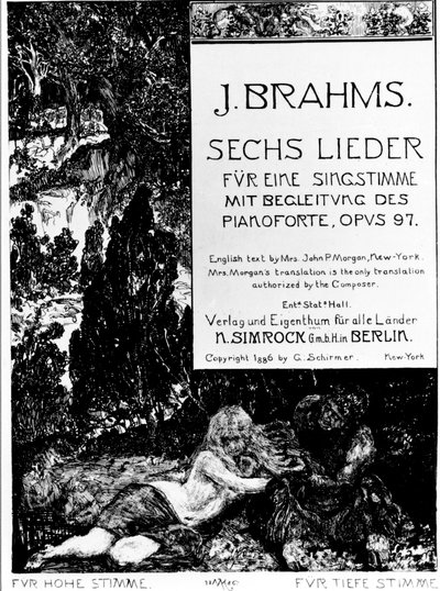 Johannes Brahms'ın (1833-1897) "Six Lieder opus 97" (Six Songs opus 97) adlı eserinin ön yüzü by Max Klinger
