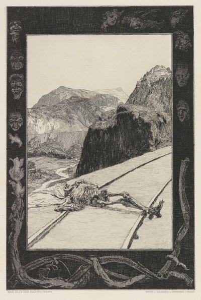 Yollarda Auf den Schienen, Ölüm Üzerine portföyünden 8. plaka, Kısım I, Opus XI, 1897. by Max Klinger