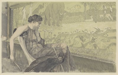 Düşüncelere dalmış Penelope, dokuma tezgahına bakıyor by Max Klinger