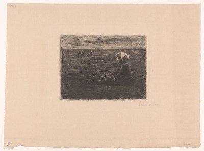 Tarlada oturan genç keçi çobanı by Max Liebermann (signed by artist)