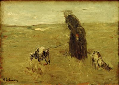 Keçi ile yaşlı kadın by Max Liebermann