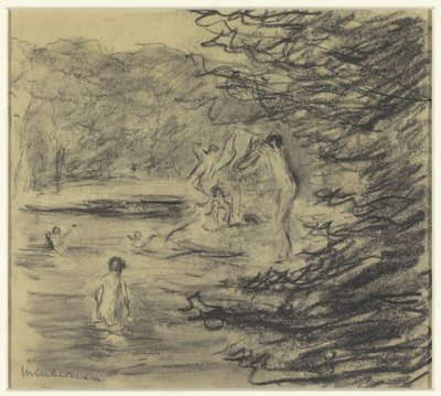 Orman göletinde banyo yapan çocuklar by Max Liebermann