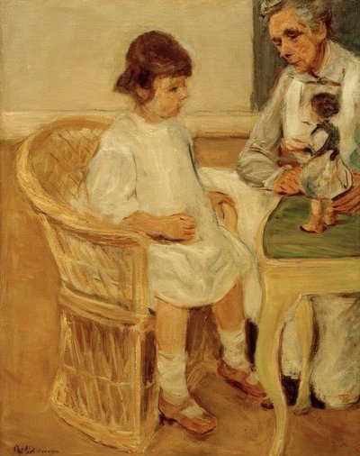 Sağdaki hasır sandalyede sanatçının torunu by Max Liebermann