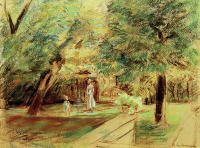 Çit bahçelerinin önünde dadı ile torunu by Max Liebermann