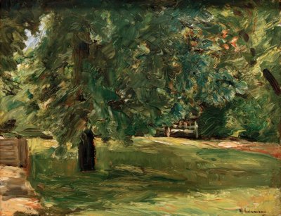 Wannsee bahçesinde kestane ağacının altındaki bahçe bankı by Max Liebermann