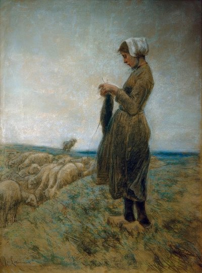 Hollandalı çoban kız (örgü çobanı) by Max Liebermann