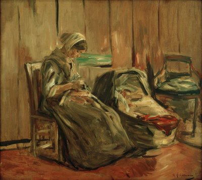 Bir dikiş kadın ile iç by Max Liebermann