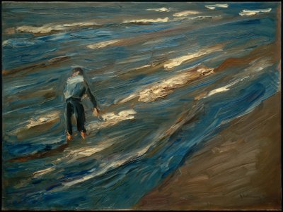 Sahilde midye balıkçıları - mavi deniz by Max Liebermann