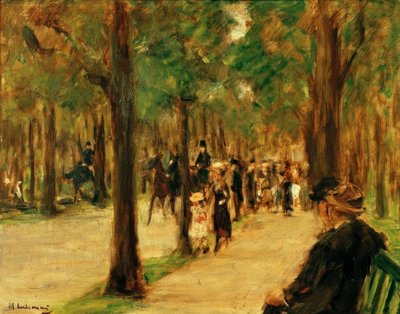 Yürüyüşçüler ve bir at ile hayvanat bahçesinde gezinti by Max Liebermann