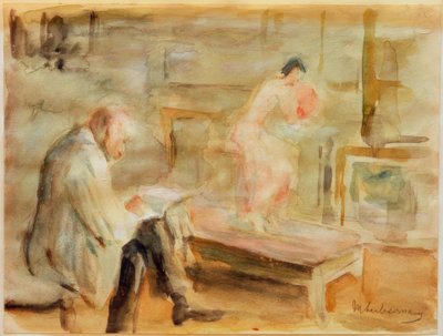 Wannsee villasının stüdyosunda modelli otoportre by Max Liebermann