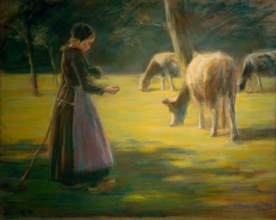 Çayırda dönen inek - gün ışığında by Max Liebermann